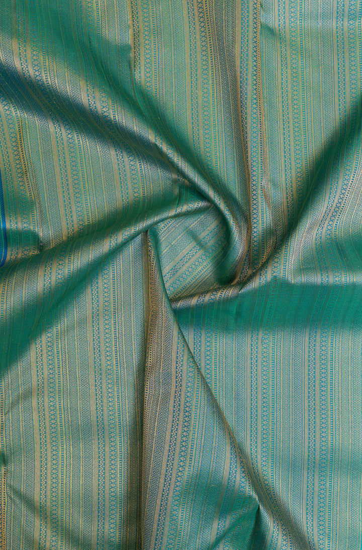 Peacock  blue stripes pure Kanchipuram silk saree