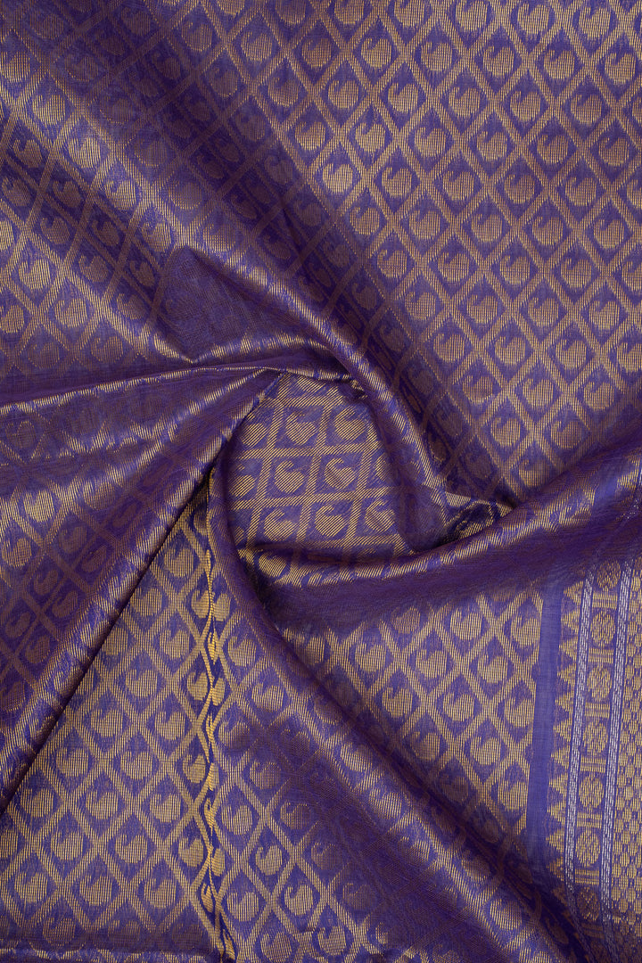 Yellow and Purple Thread Checks Pure Silk Cotton Saree