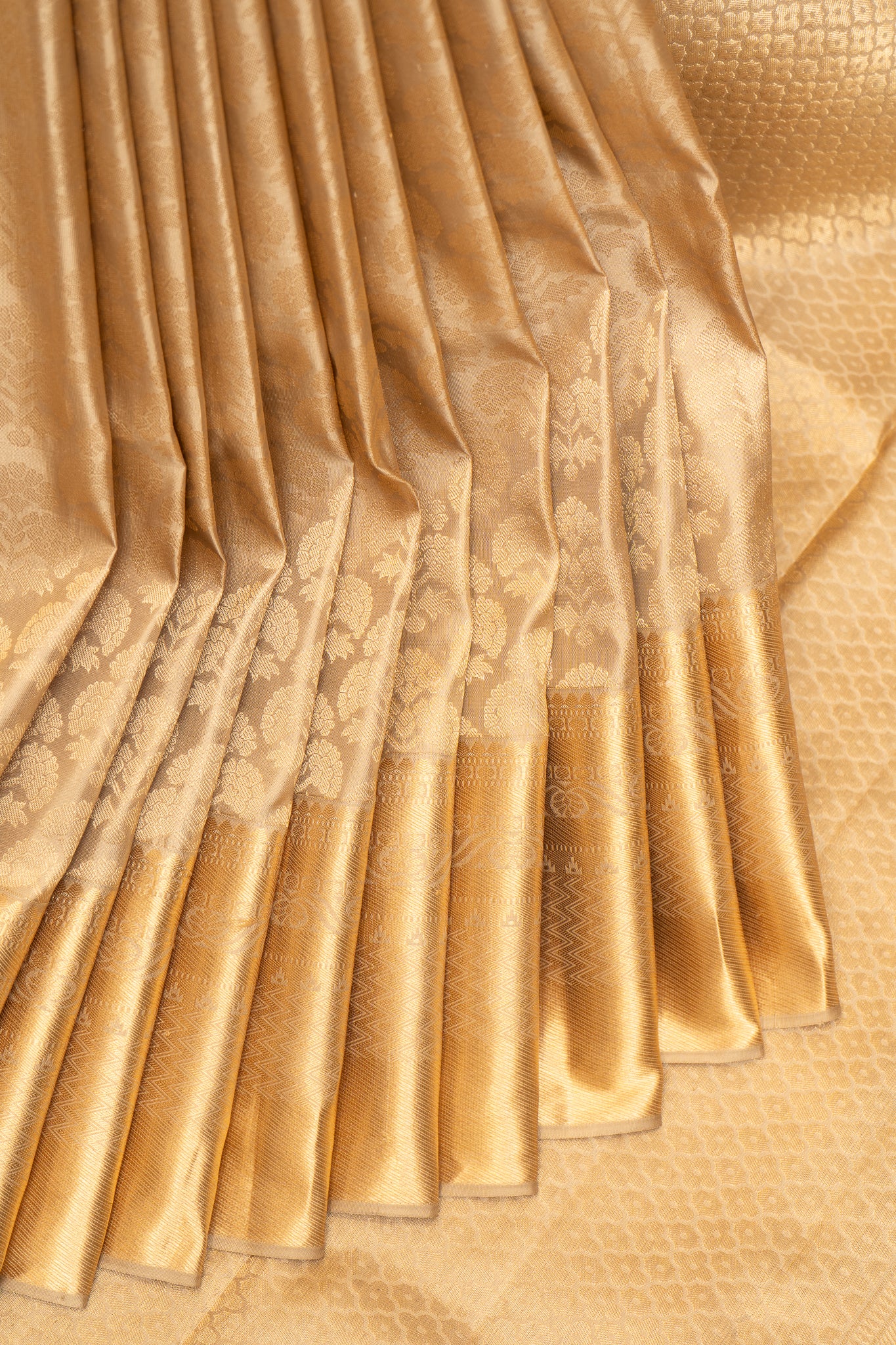 Gold Brocade Pure Kanchipuram Silk Saree - Clio Silks