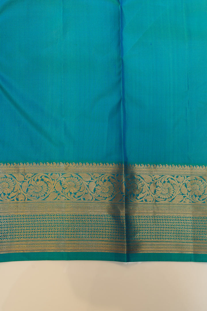 Peacock  blue stripes pure Kanchipuram silk saree