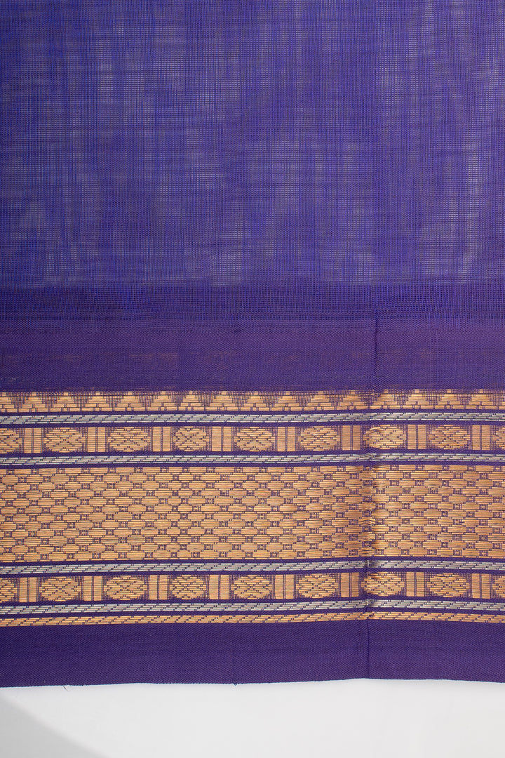 Yellow and Purple Thread Checks Pure Silk Cotton Saree