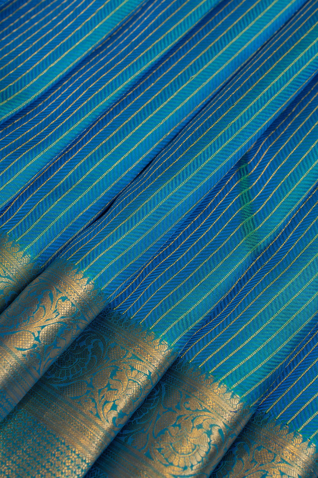 Peacock  blue stripes pure Kanchipuram silk saree