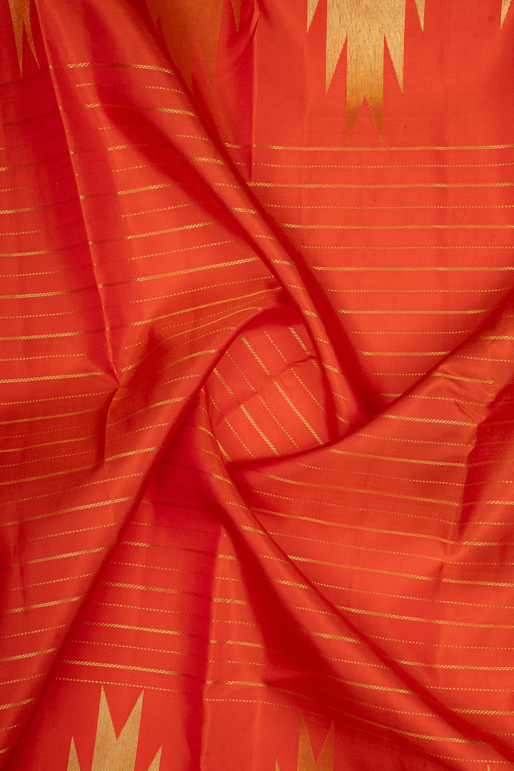 Red Temple Stripes Pure Kanchipuram Silk Saree