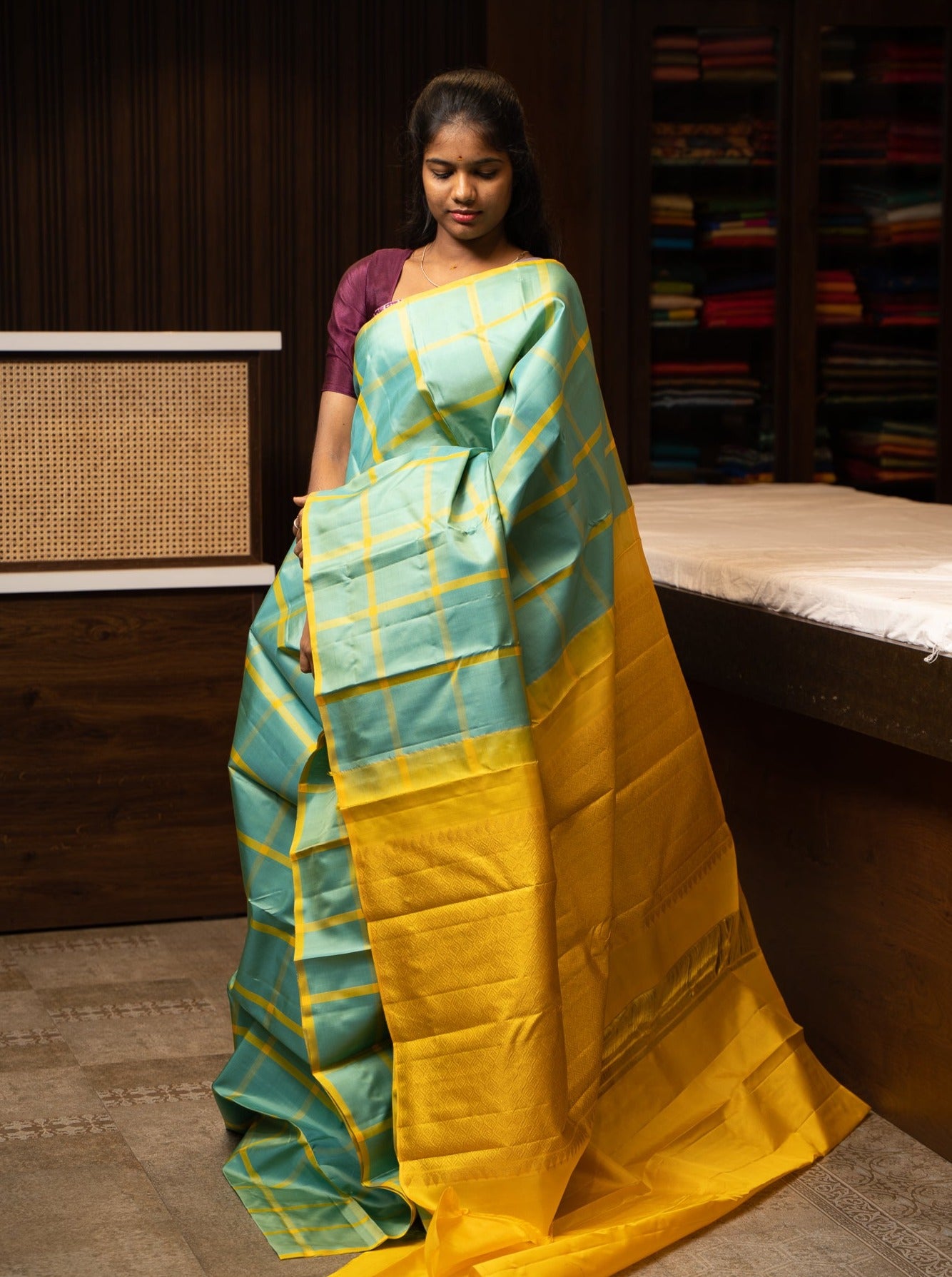 Pastel Blue Borderless Pure Kanchipuram Designer Silk Sari - Clio Silks