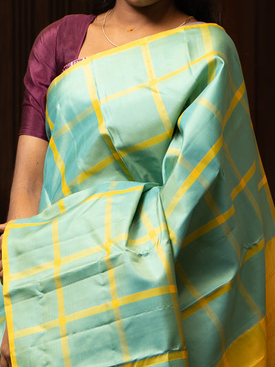 Pastel Blue Borderless Pure Kanchipuram Designer Silk Sari - Clio Silks