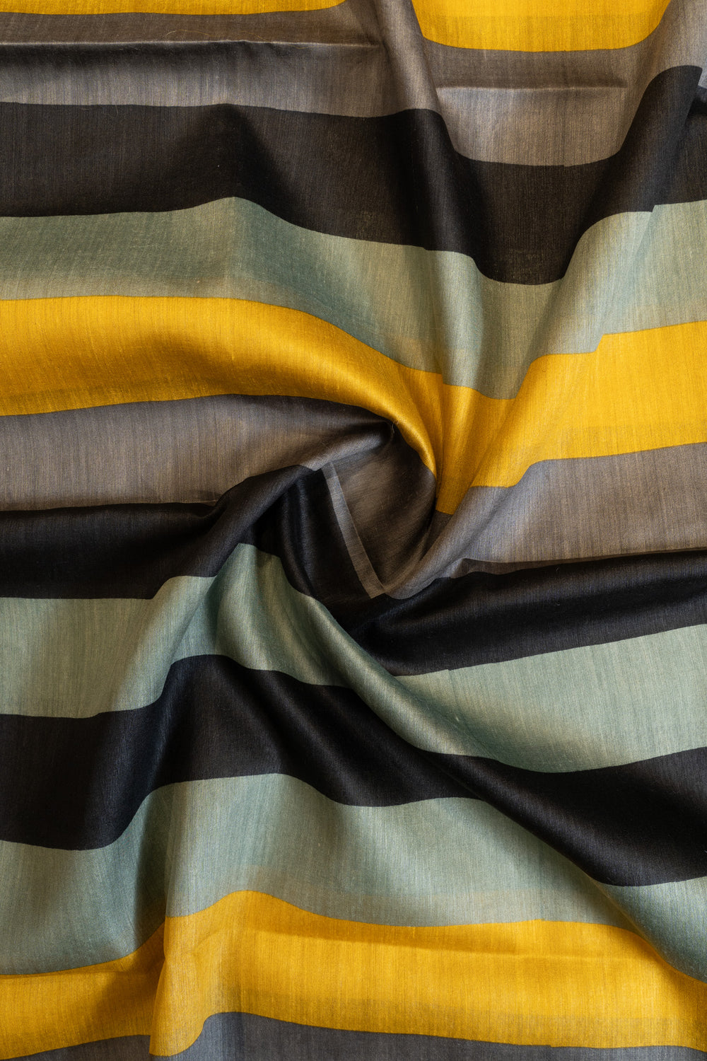 Yellow Printed stripes pure Tussar silk saree