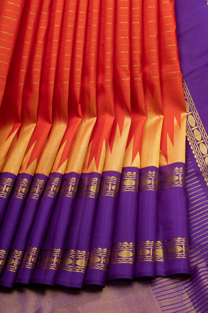 Red Temple Stripes Pure Kanchipuram Silk Saree