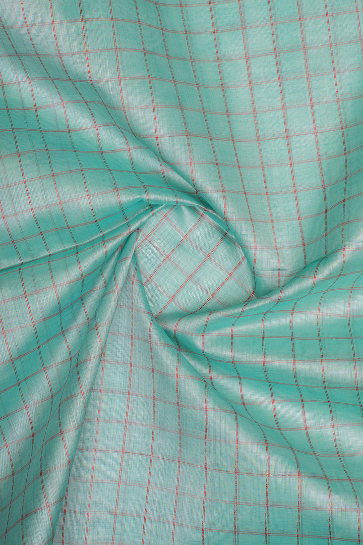 Pastel Blue Thread Checks Pure Silk Cotton Saree