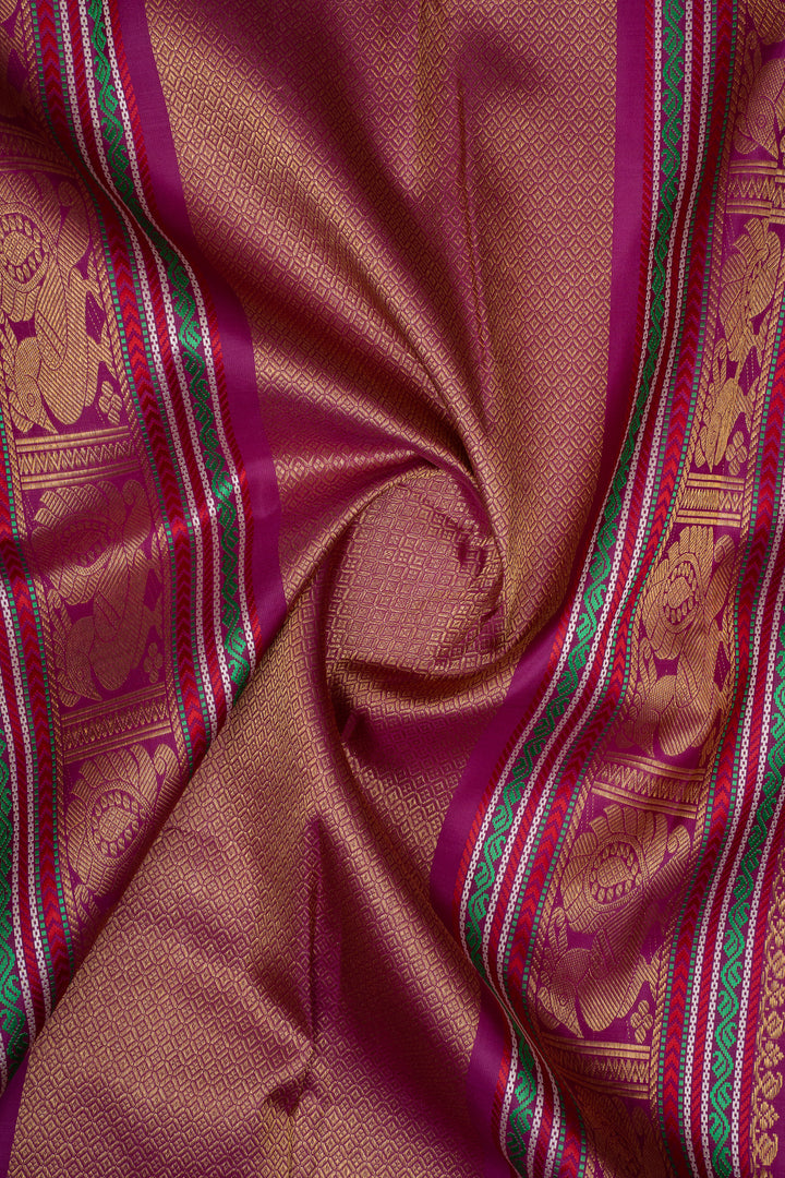 Lilac and purple vintage checks  pure kanchipuram silk saree
