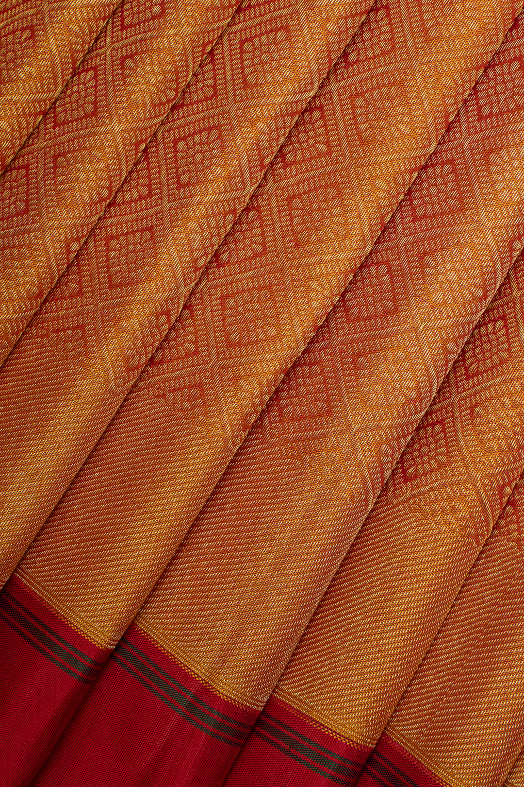 Golden orange and red brocade pure kanchipuram silk saree
