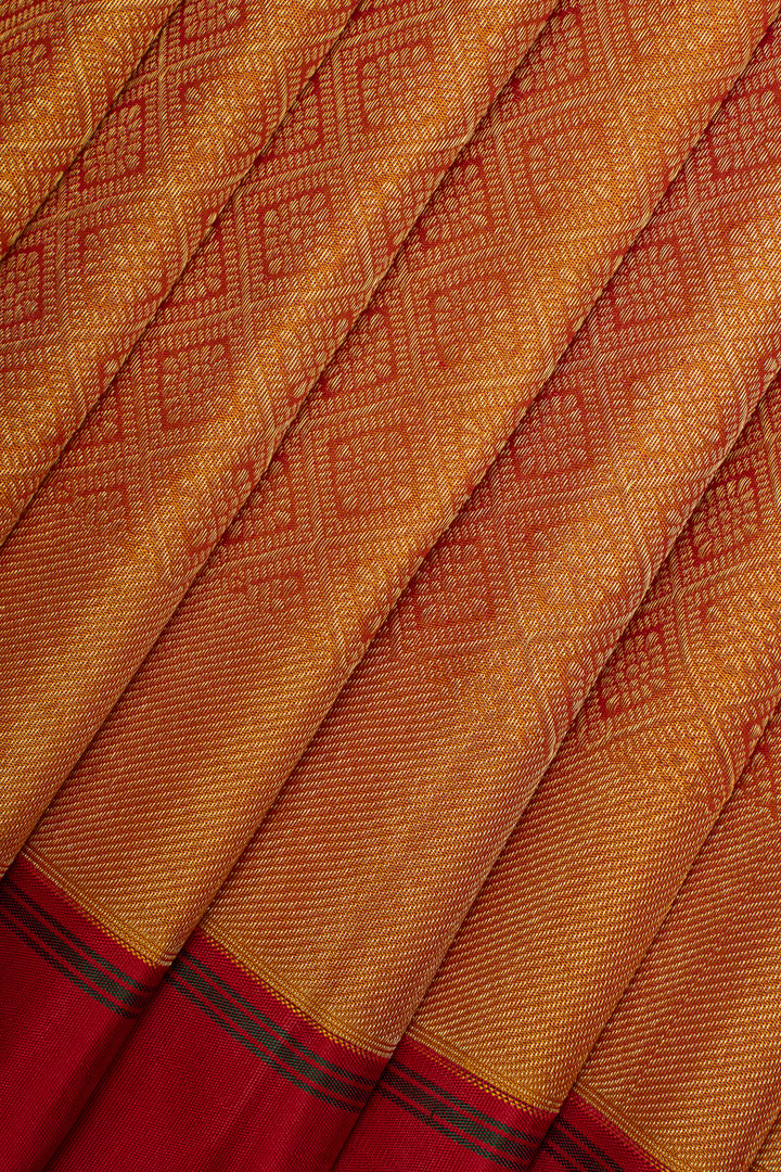 Golden orange and red brocade pure kanchipuram silk saree