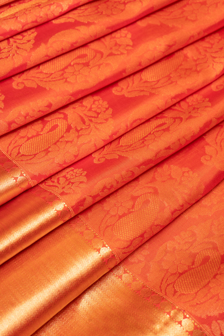 Peach Brocade Pure Kanchipuram Silk Saree - Clio Silks