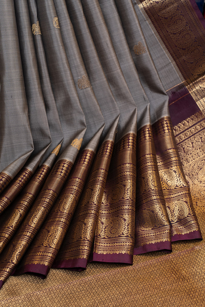 Grey and purple traditional pure Kanchipuram silk saree