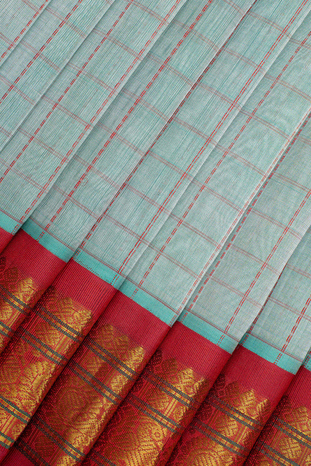 Pastel Blue Thread Checks Pure Silk Cotton Saree