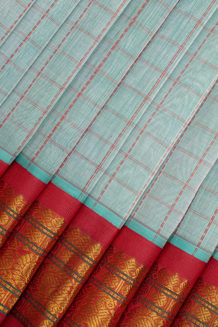 Pastel Blue Thread Checks Pure Silk Cotton Saree