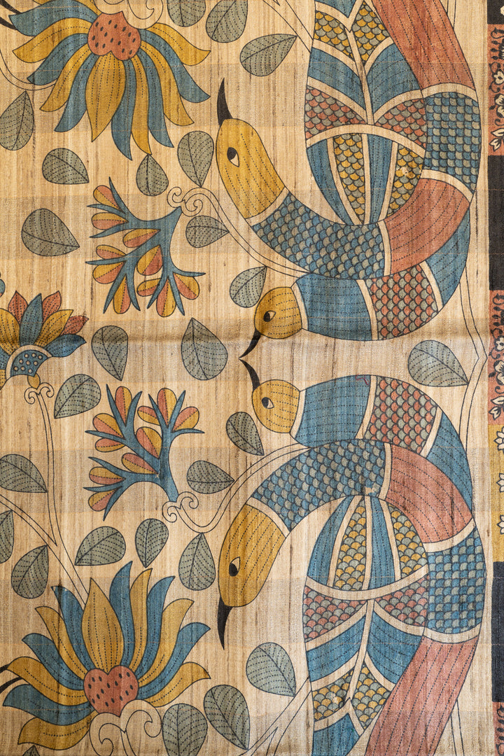Blue checks pure Tussar organza saree