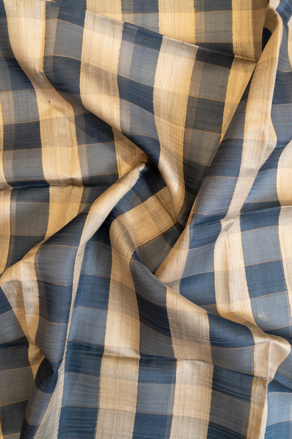 Blue checks pure Tussar organza saree
