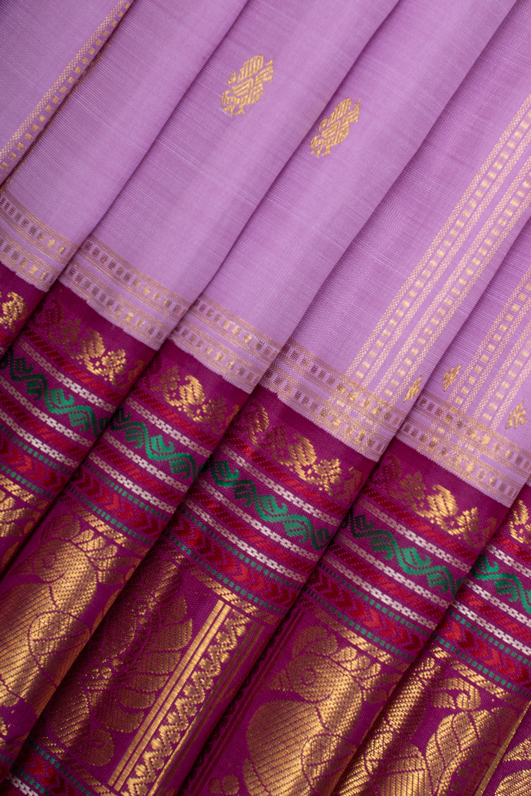 Lilac and purple vintage checks  pure kanchipuram silk saree
