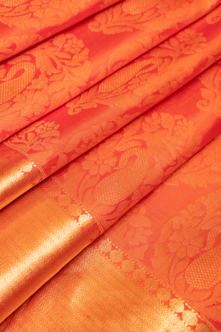 Peach Brocade Pure Kanchipuram Silk Saree - Clio Silks