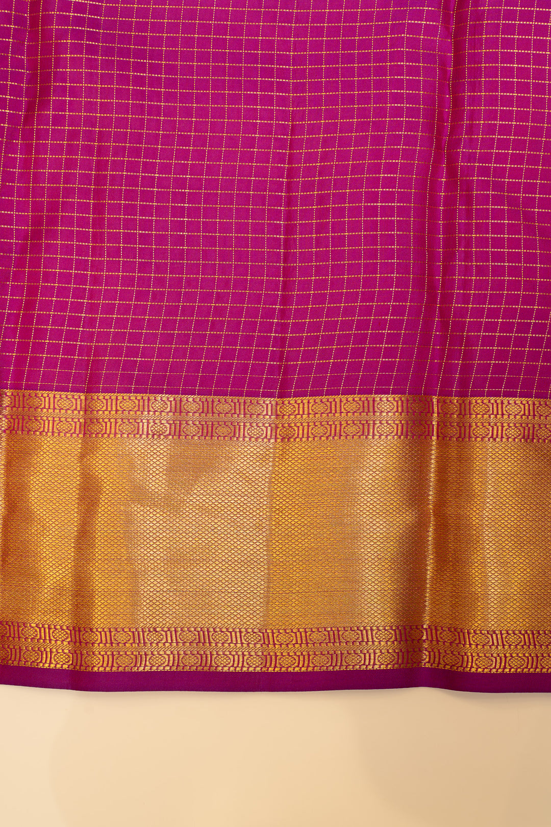Red and pink zari checks pure Kanchipuram silk saree