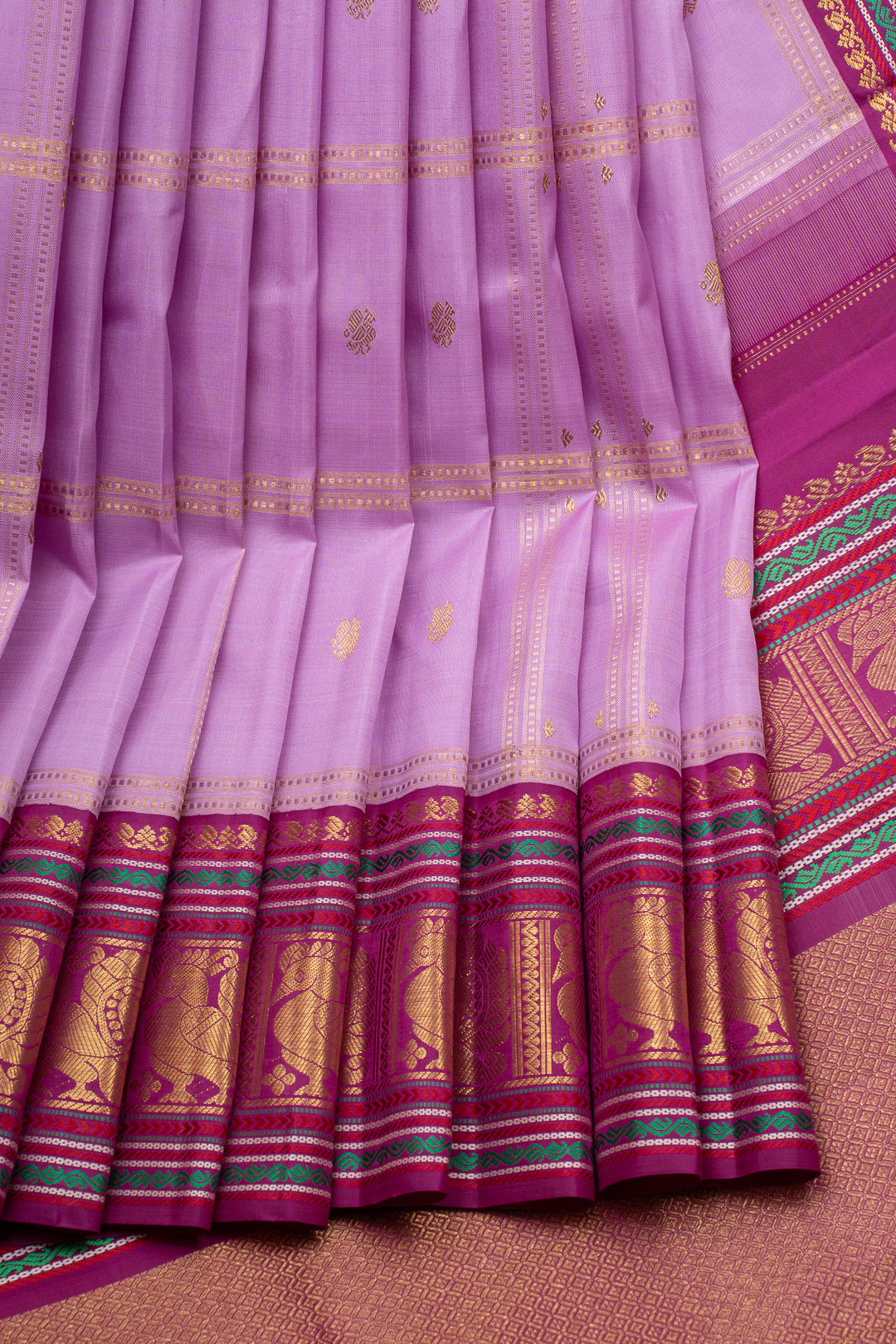 Lilac and purple vintage checks  pure kanchipuram silk saree