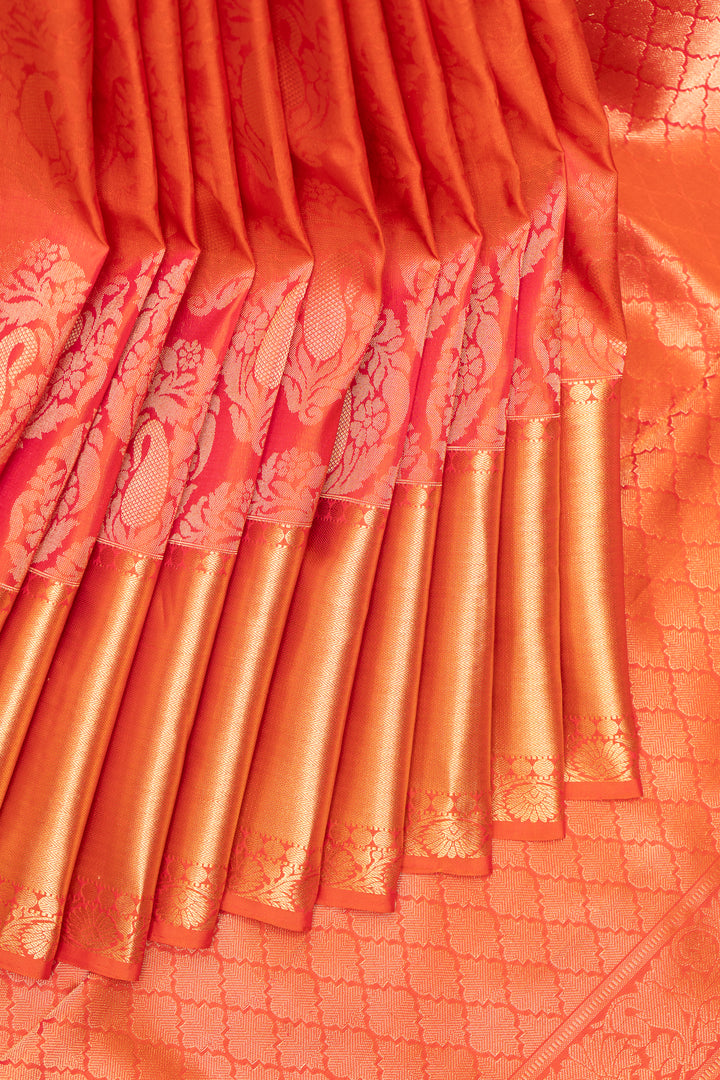 Peach Brocade Pure Kanchipuram Silk Saree - Clio Silks