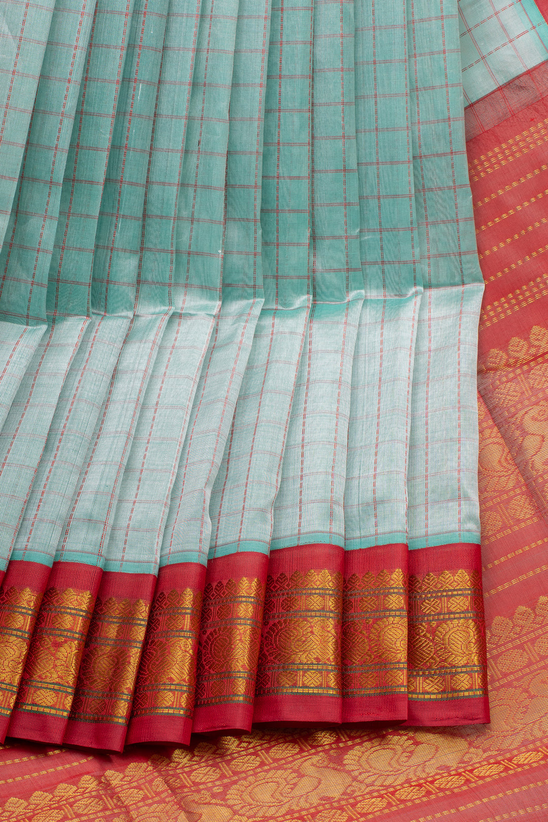 Pastel Blue Thread Checks Pure Silk Cotton Saree