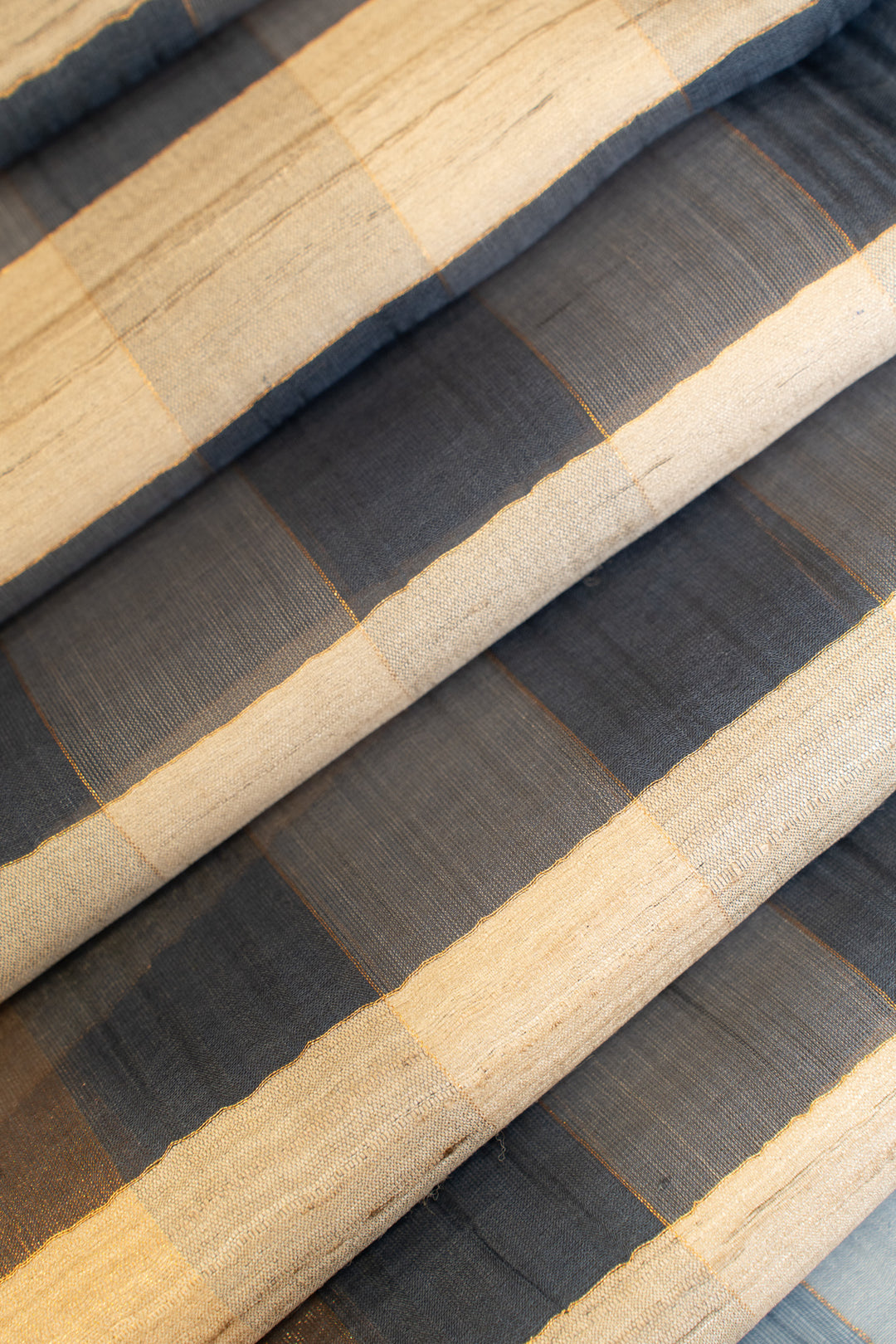 Blue checks pure Tussar organza saree