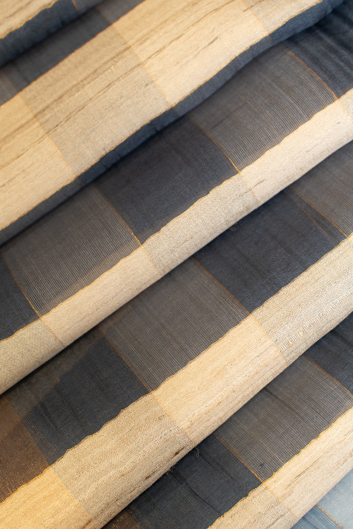 Blue checks pure Tussar organza saree
