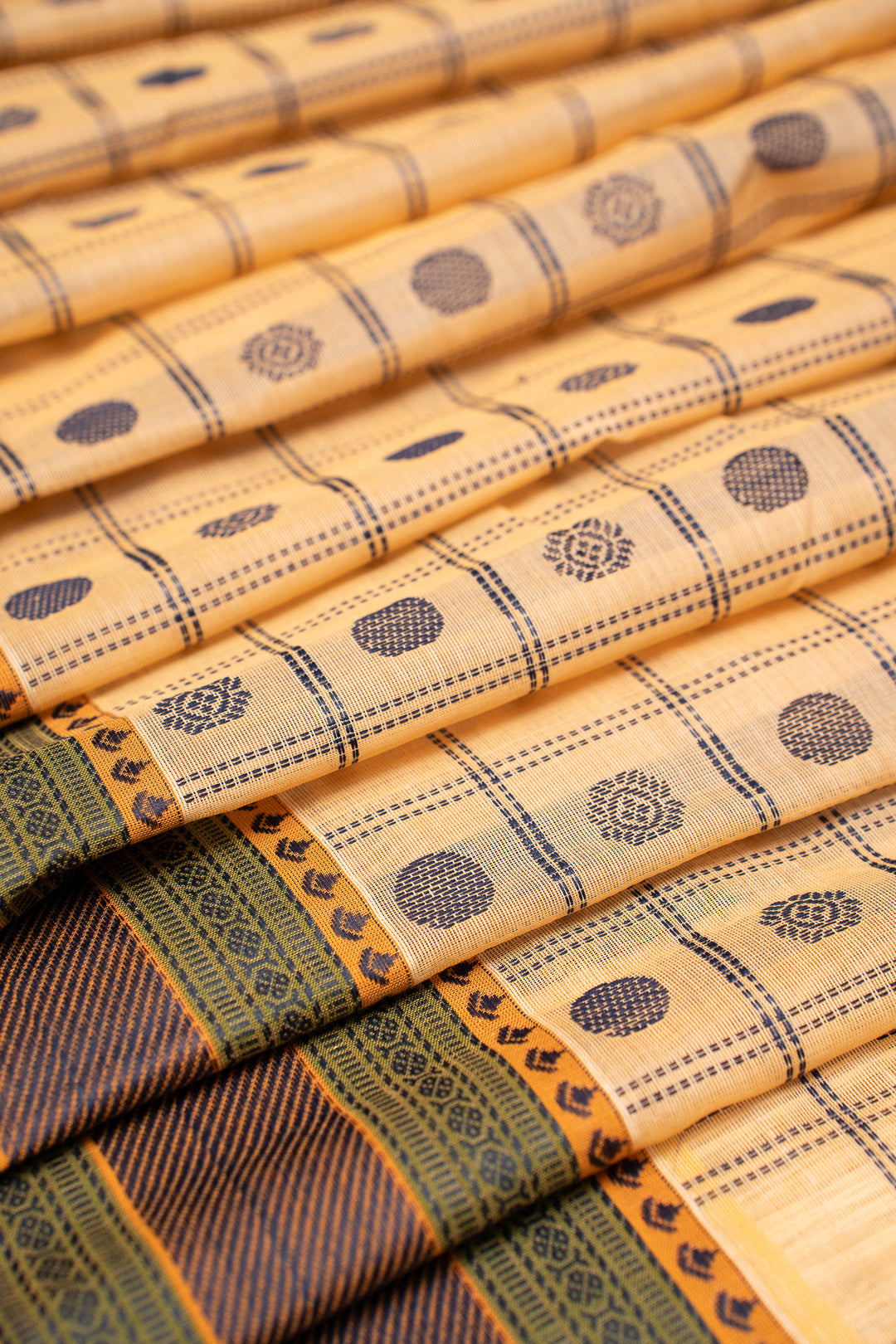 Cream Thread Checks ure Kanchi Cotton Saree - Clio Silks