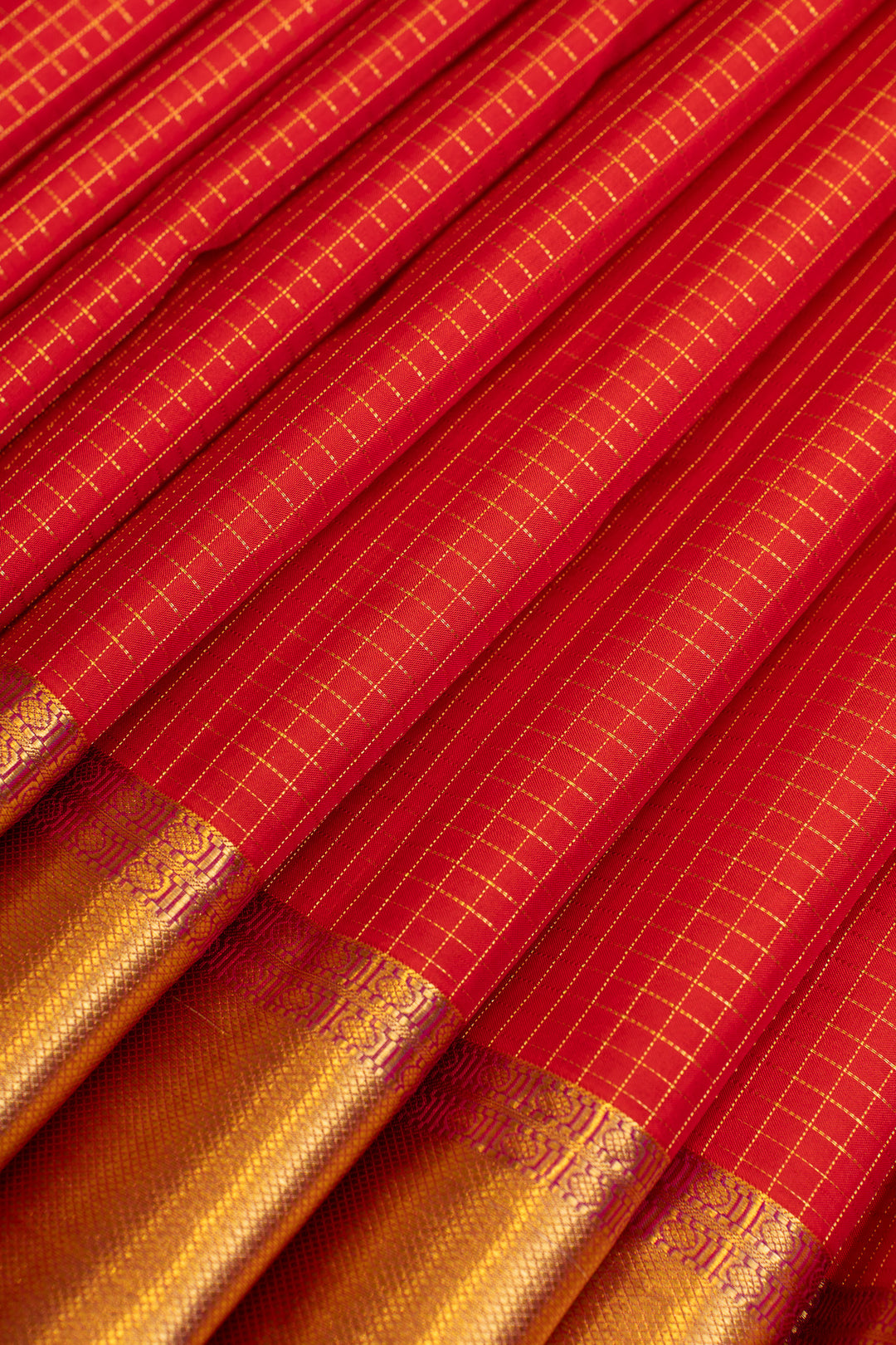 Red and pink zari checks pure Kanchipuram silk saree
