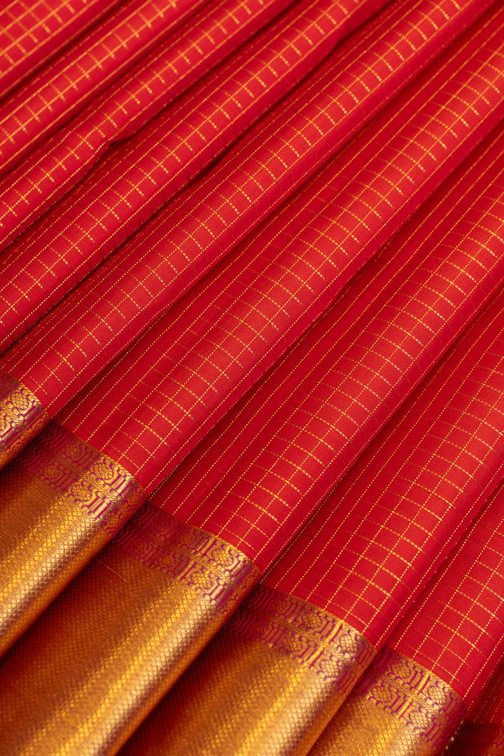 Red and pink zari checks pure Kanchipuram silk saree