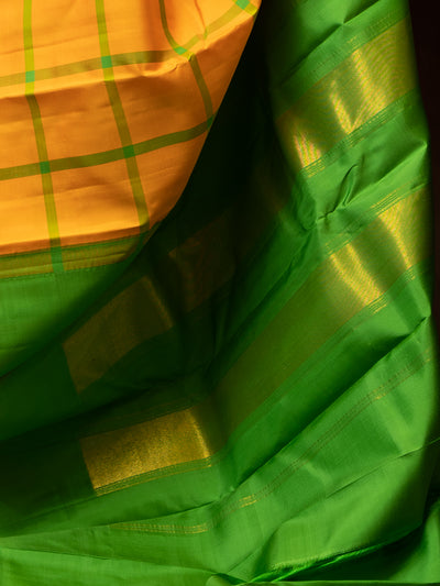 Yellow Borderless Checks Pure Designer Kanchipuram Silk saree - Clio Silks