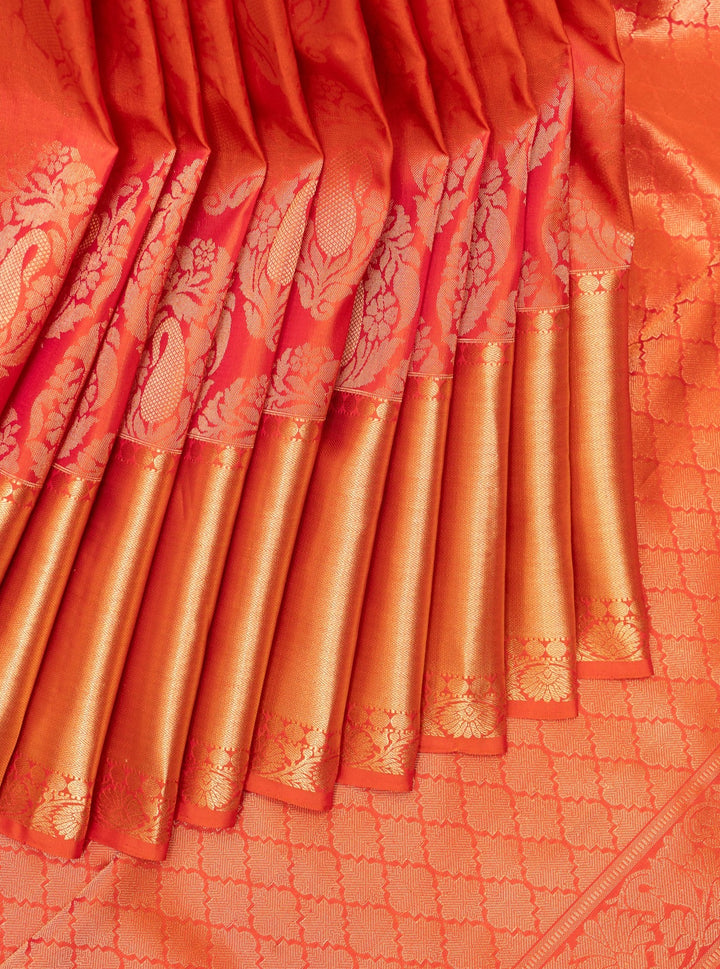 Peach Brocade Pure Kanchipuram Silk Saree - Clio Silks