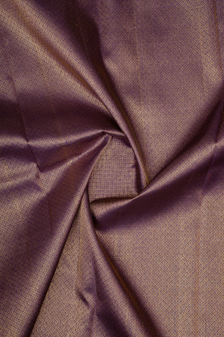Light Cream and Purple Zari Checks Pure Kanchipuram Silk Saree