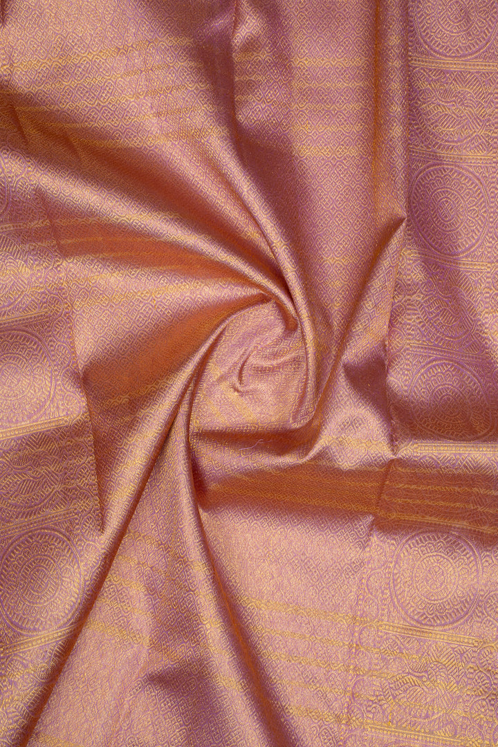 Orange and Lilac Stripes Pure Kanchipuram Silk Saree