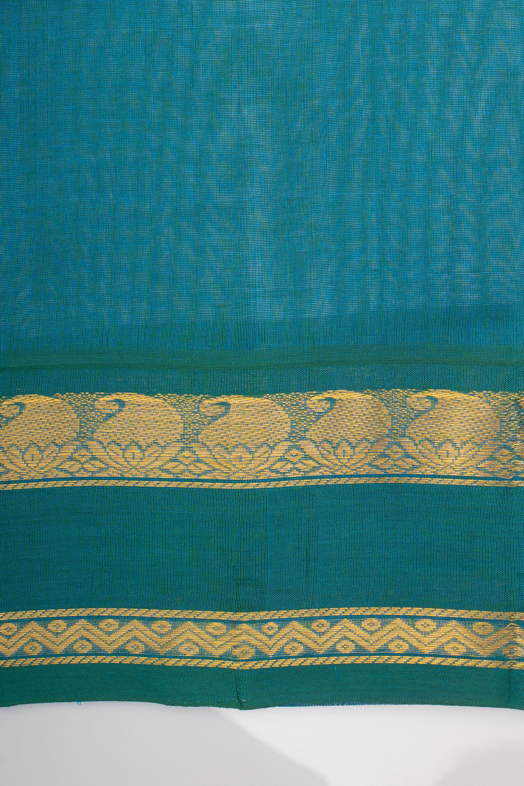 Biscuit Beige and Peacock Blue Pure Silk Cotton Saree