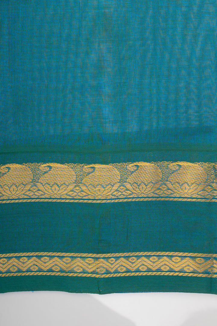 Biscuit Beige and Peacock Blue Pure Silk Cotton Saree