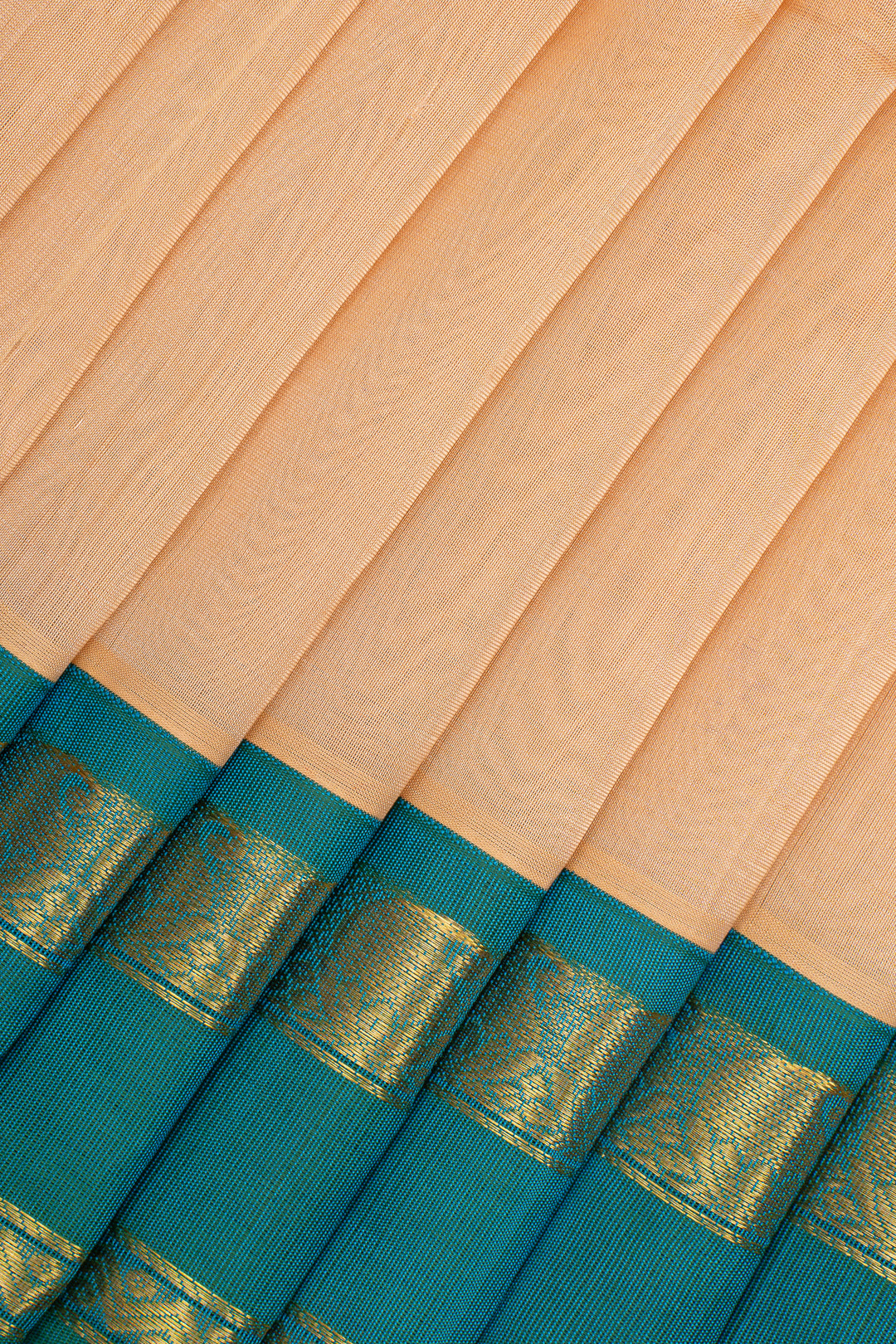 Biscuit Beige and Peacock Blue Pure Silk Cotton Saree