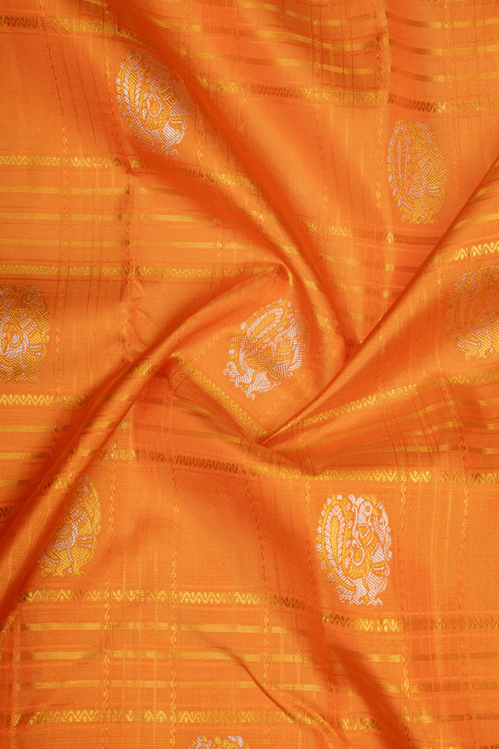 Orange and Lilac Stripes Pure Kanchipuram Silk Saree