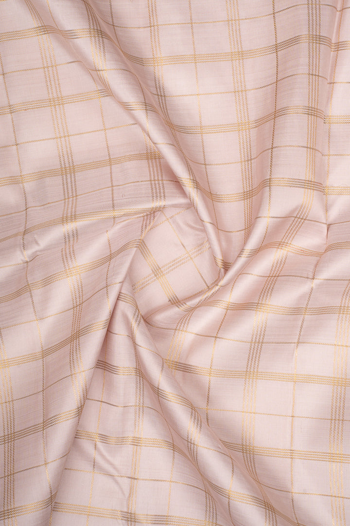 Light Cream and Purple Zari Checks Pure Kanchipuram Silk Saree