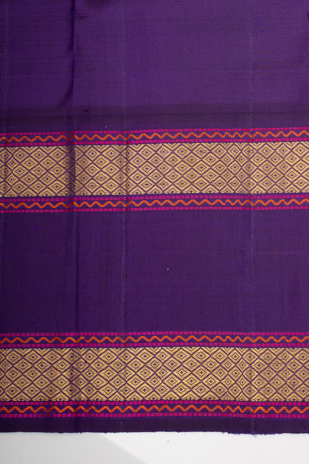 Light Cream and Purple Zari Checks Pure Kanchipuram Silk Saree