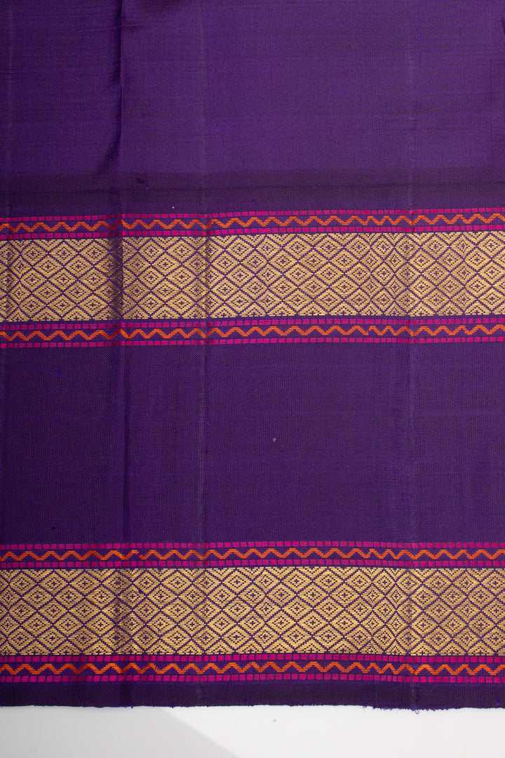 Light Cream and Purple Zari Checks Pure Kanchipuram Silk Saree