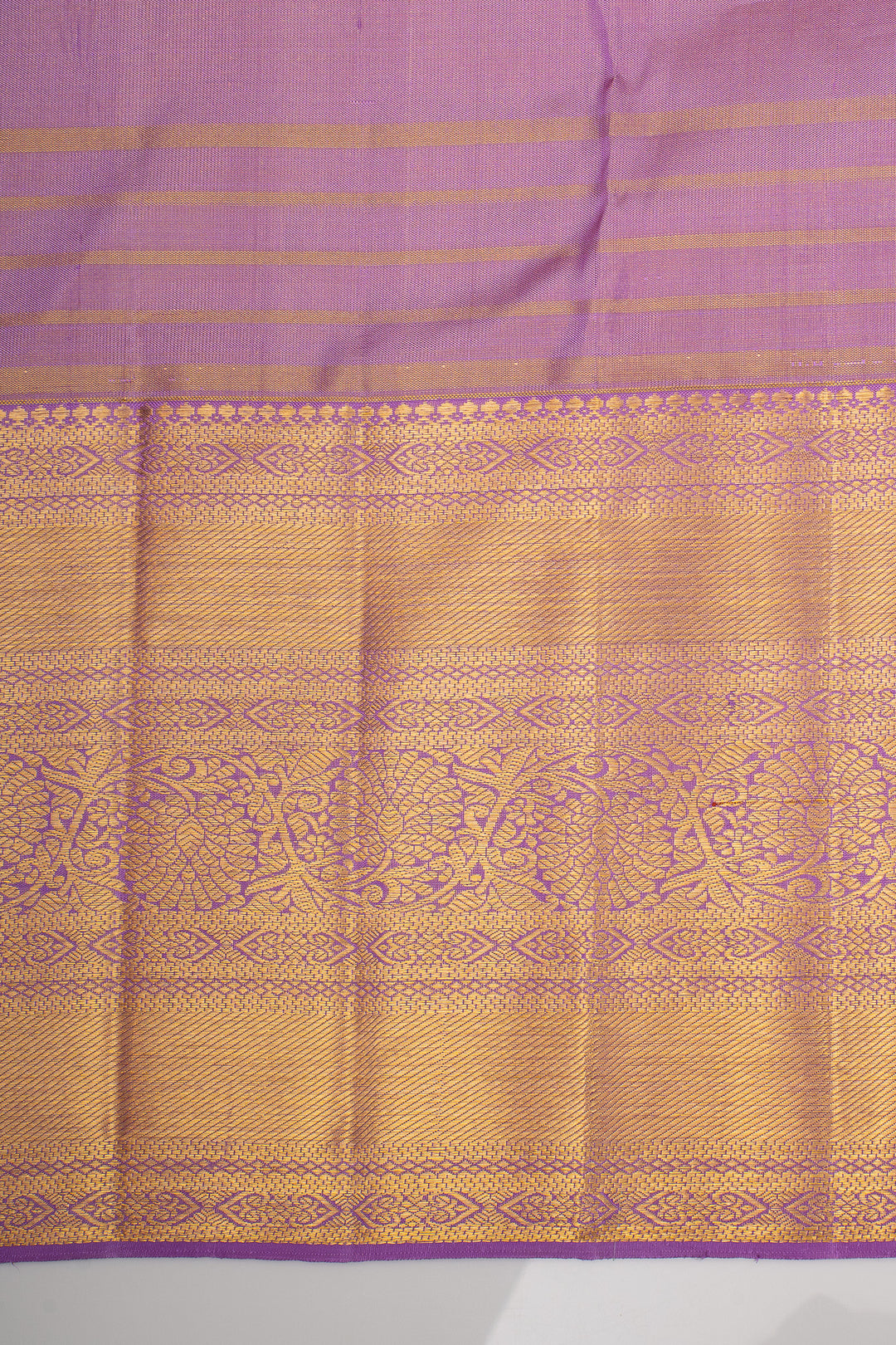 Orange and Lilac Stripes Pure Kanchipuram Silk Saree