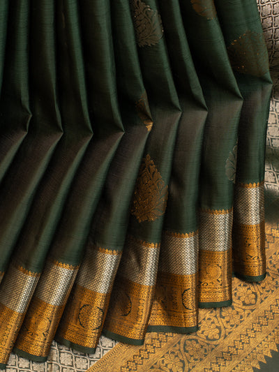 Forest green traditional pure Kanchipuram silk saree