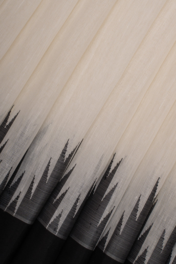 White and black linen Kanchipuram silk saree