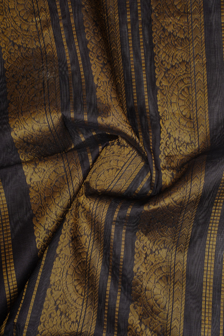 Orange and Black Korvai Pure Silk Cotton Saree