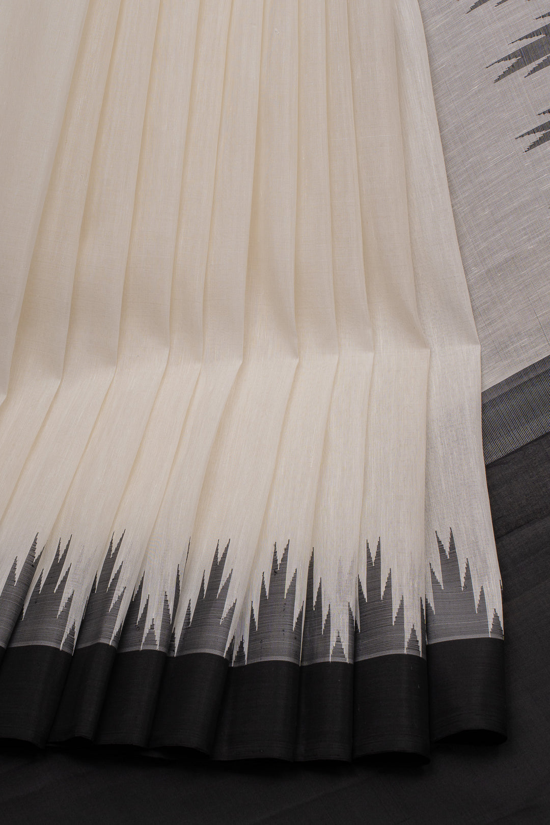 White and black linen Kanchipuram silk saree