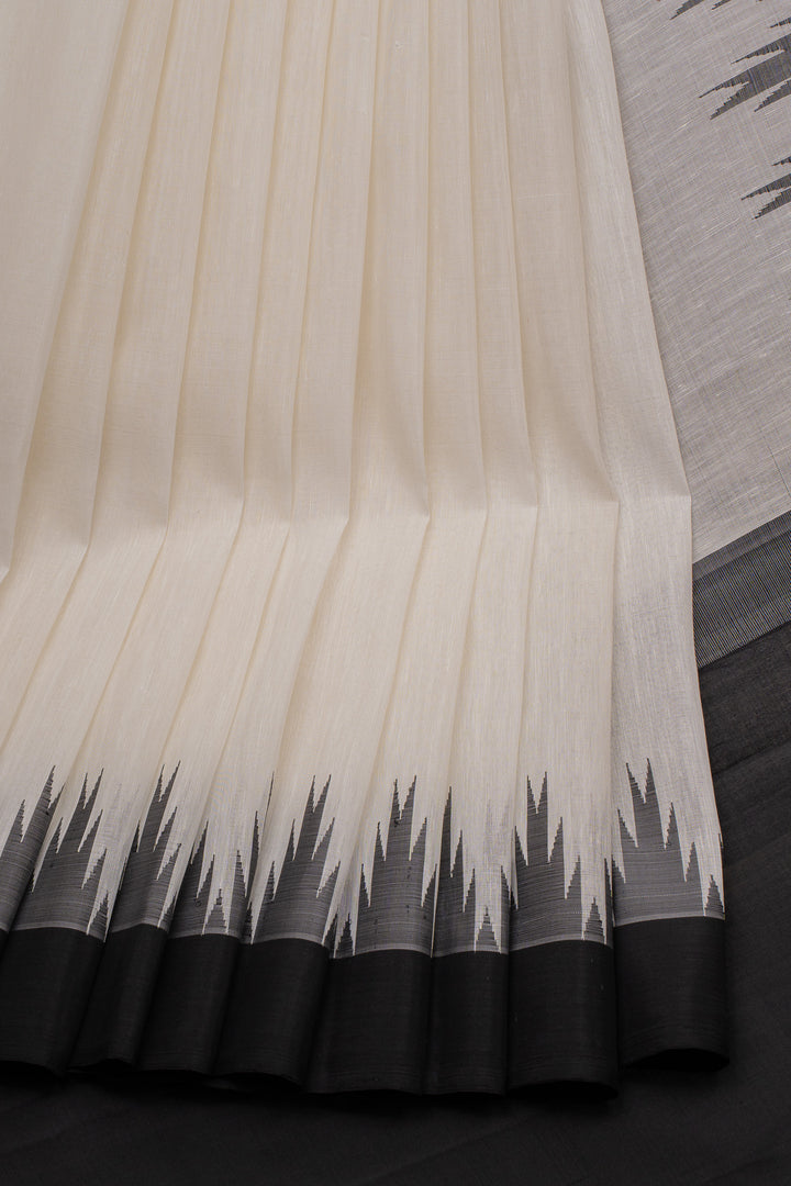 White and black linen Kanchipuram silk saree