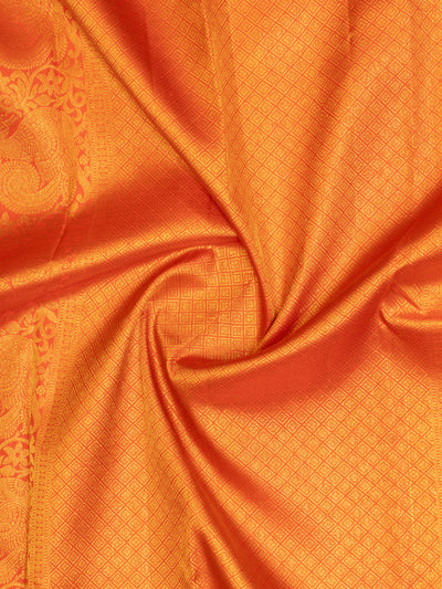 Apple green and orange traditional pure kanjivaram silk saree